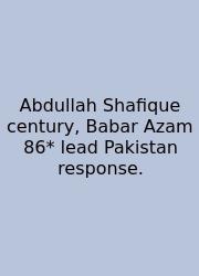 Abdullah Shafique Century, Babar Azam 86* Lead Pakistan Response.