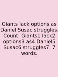 Giants Lack Options As Daniel Susac Struggles. Count: Giants1 Lack2 Options3 As4 Daniel5 Susac6 Struggles7. 7 Words.