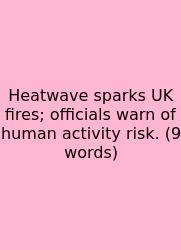 Heatwave Sparks UK Fires; Officials Warn Of Human Activity Risk. (9 Words)