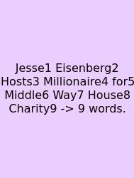 Jesse1 Eisenberg2 Hosts3 Millionaire4 For5 Middle6 Way7 House8 Charity9 -> 9 Words.
