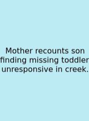 Mother Recounts Son Finding Missing Toddler Unresponsive In Creek.